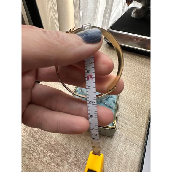 Antique Gold Tone Engraved Infant Baby Bangle Bracelet - 2" Multi Stone Pearl - Picture 5 of 8